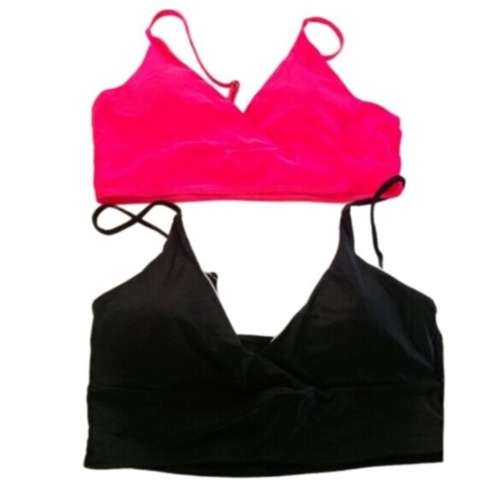 SHEIN Hot Pink Light Pink Black Triangle Vacation Summer Swim Bikini Tops Set 3